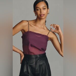 NWT Maeve Layered Ruffle-Trim Organza Cami  | Dark Purple | XS